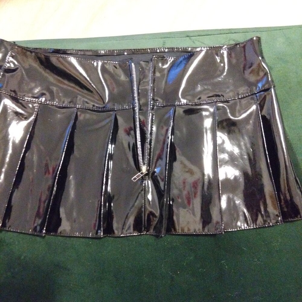 Shiny Black Pleated Micro Skirt